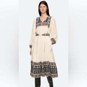 Sea New York Carla Print Cream and Gray Long Sleeve Dress